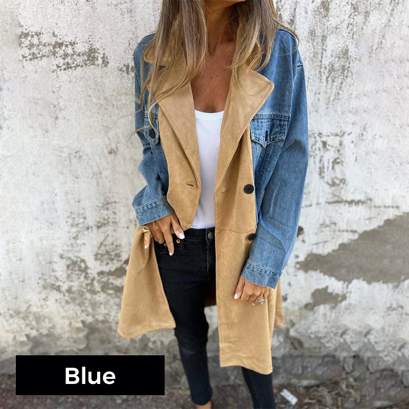 Calyra – Surpiqûres façon jean, tissé extensible, trench-coat