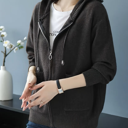 Rilena – à capuche avec cordon de serrage en maille de viscose, cardigan