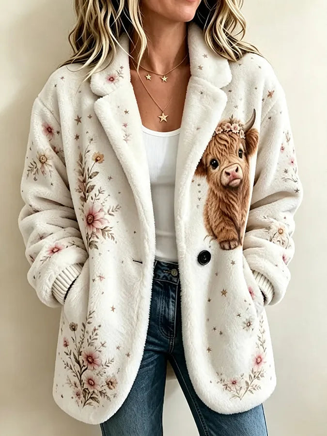 Avenya – Manteau en flanelle imprimé vache des Highlands