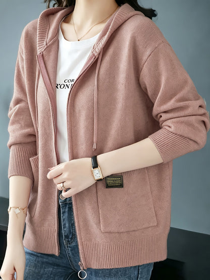 Rilena – à capuche avec cordon de serrage en maille de viscose, cardigan