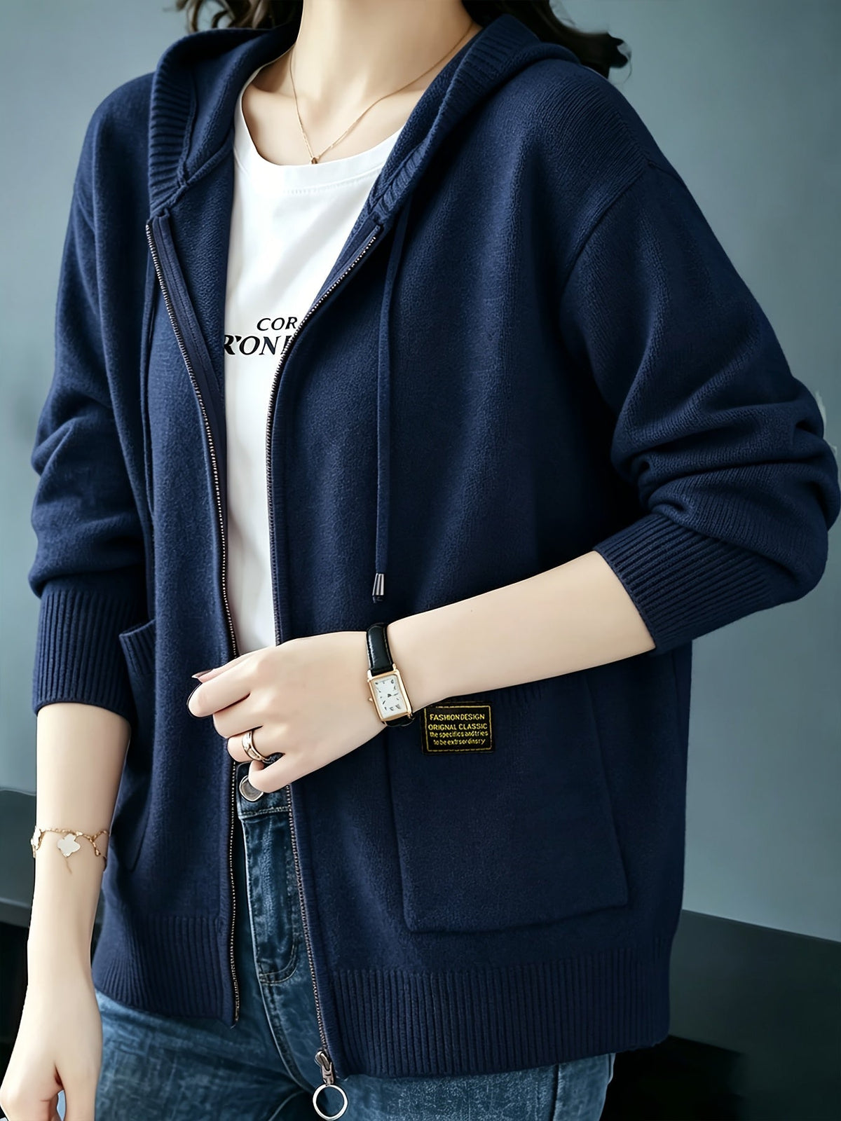 Rilena – à capuche avec cordon de serrage en maille de viscose, cardigan