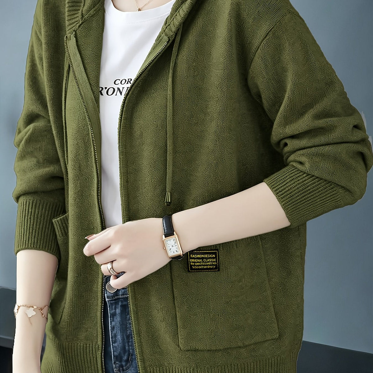 Rilena – à capuche avec cordon de serrage en maille de viscose, cardigan