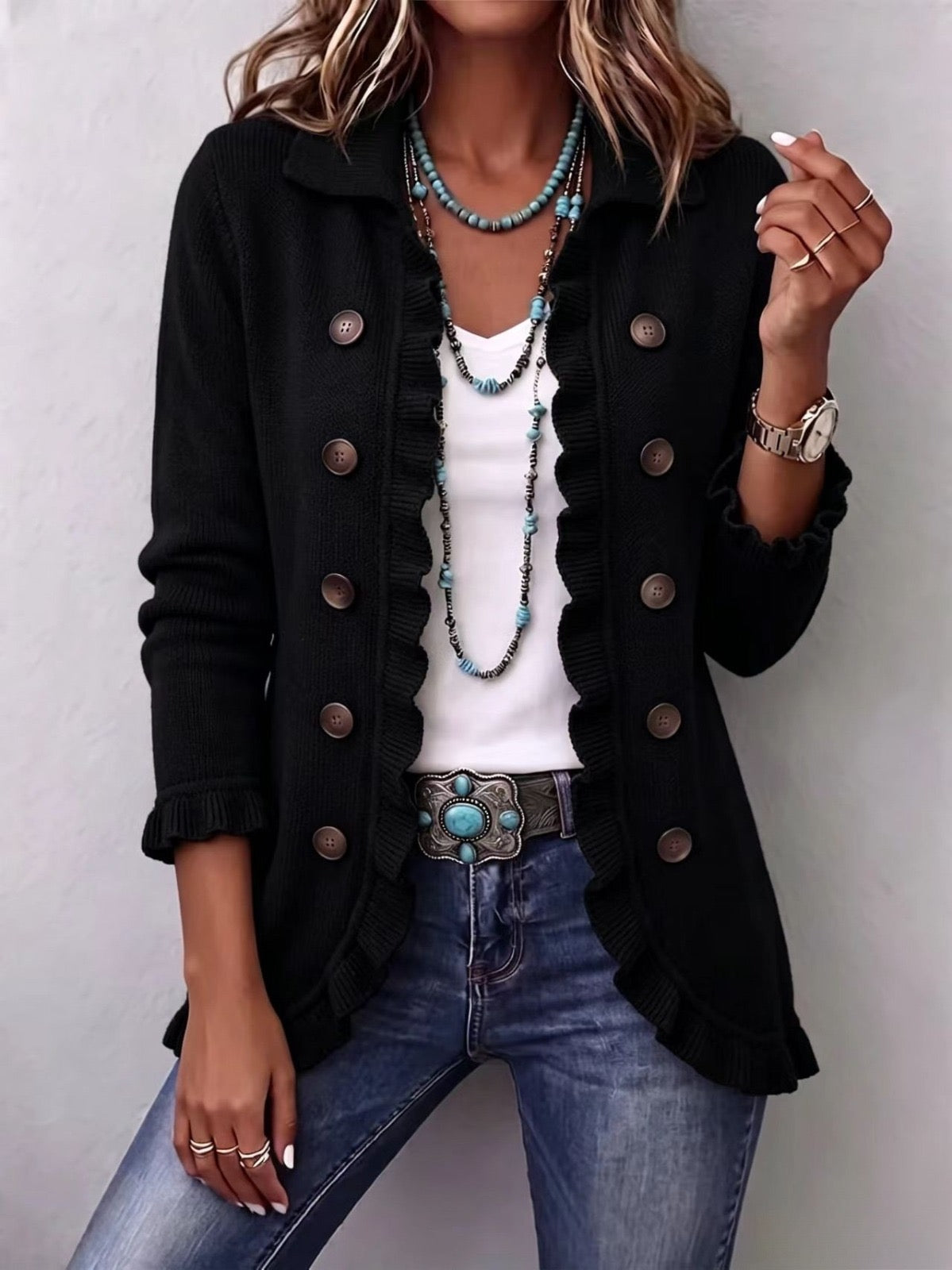 Noreva – Veste en maille à bordure volantée