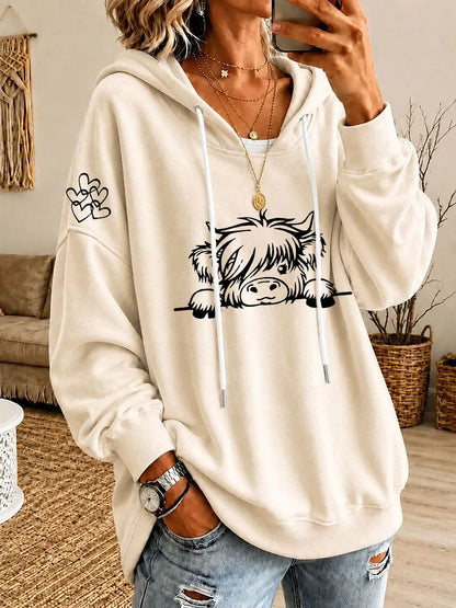 Noreli – imprimé Highland Cattle intégral en tricot, sweat à capuche