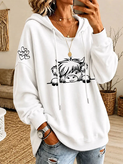 Noreli – imprimé Highland Cattle intégral en tricot, sweat à capuche