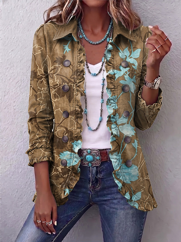 Reniva – Veste à volants à motif floral dégradé