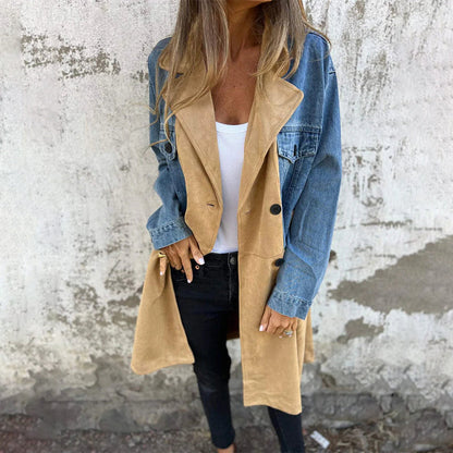 Calyra – Surpiqûres façon jean, tissé extensible, trench-coat