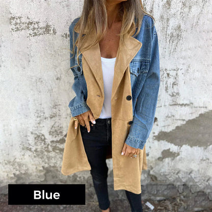 Calyra – Surpiqûres façon jean, tissé extensible, trench-coat