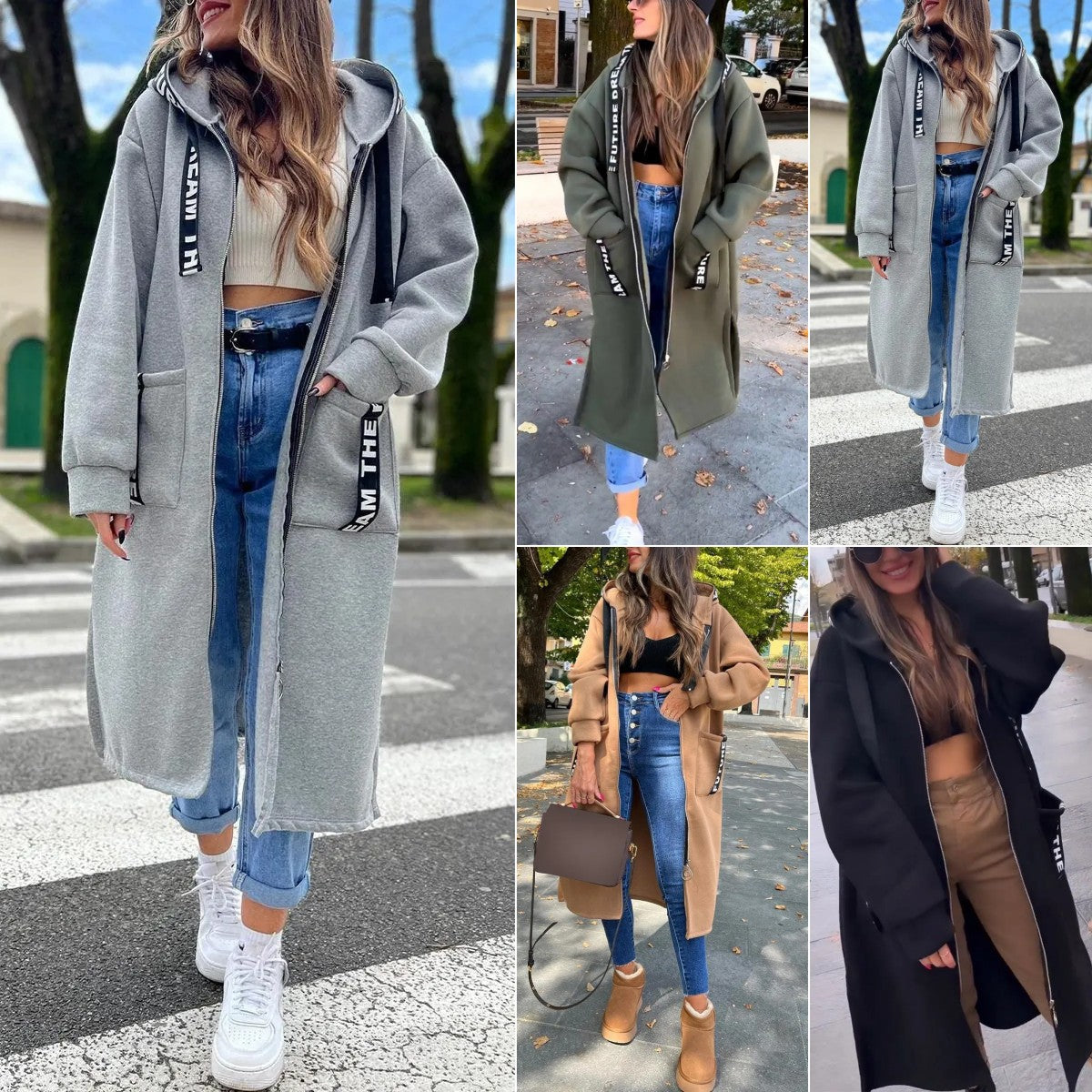 Rilena – Veste longue à capuche en coton extensible