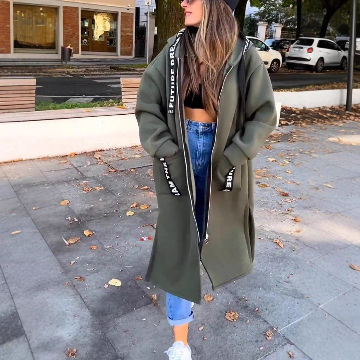Rilena – Veste longue à capuche en coton extensible