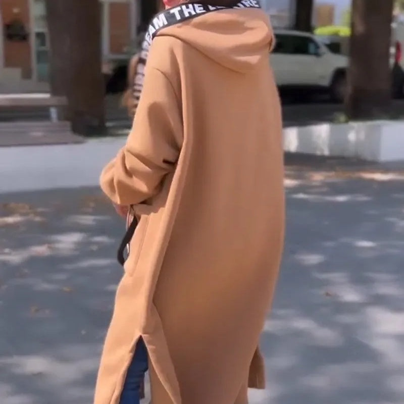 Rilena – Veste longue à capuche en coton extensible