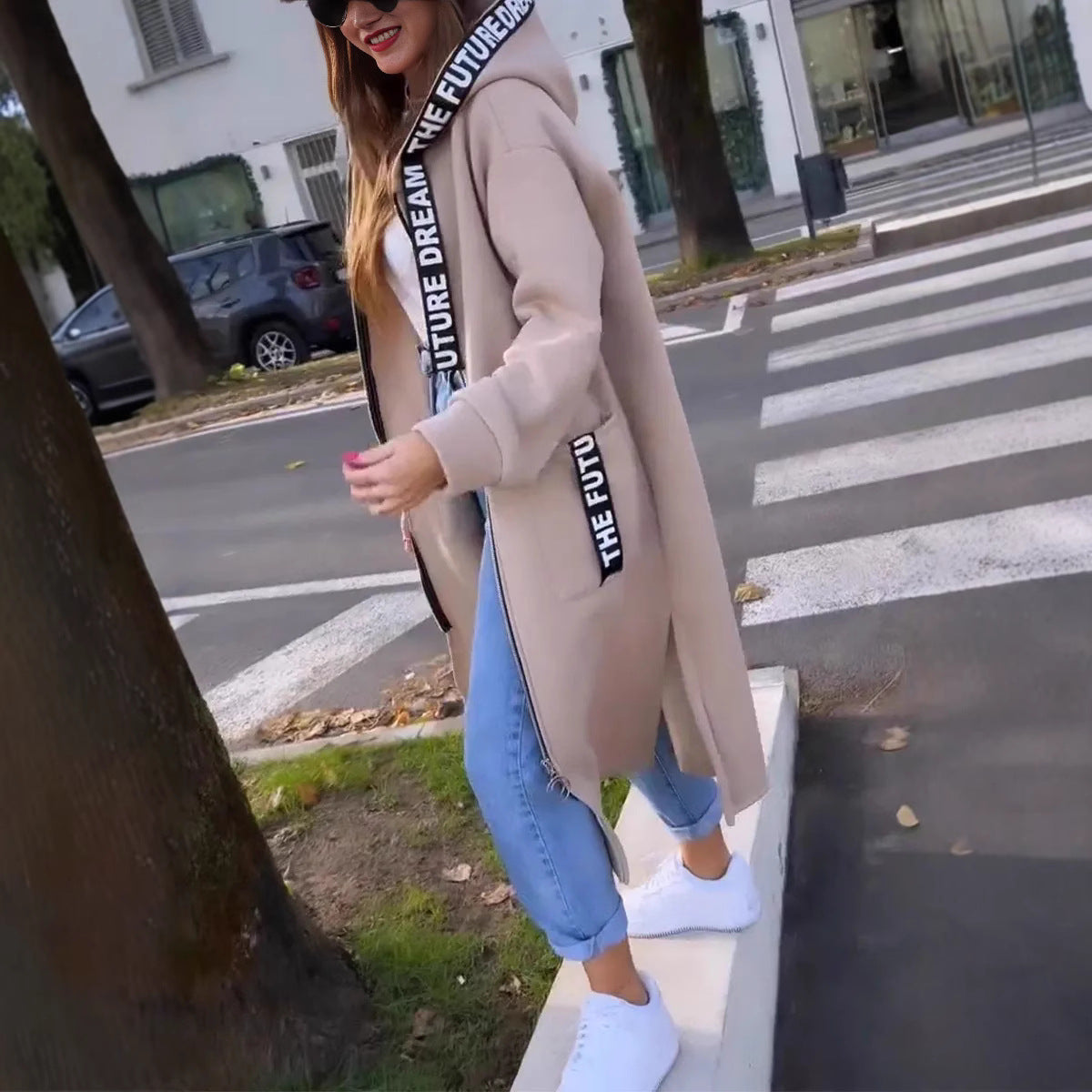 Rilena – Veste longue à capuche en coton extensible
