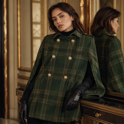 Vesara – Manteau cape à carreaux entrecroisés