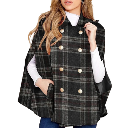 Vesara – Manteau cape à carreaux entrecroisés