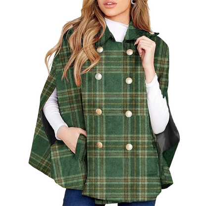 Vesara – Manteau cape à carreaux entrecroisés