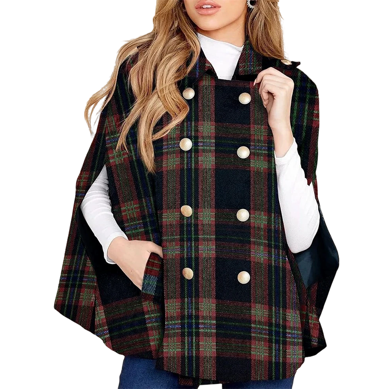 Vesara – Manteau cape à carreaux entrecroisés