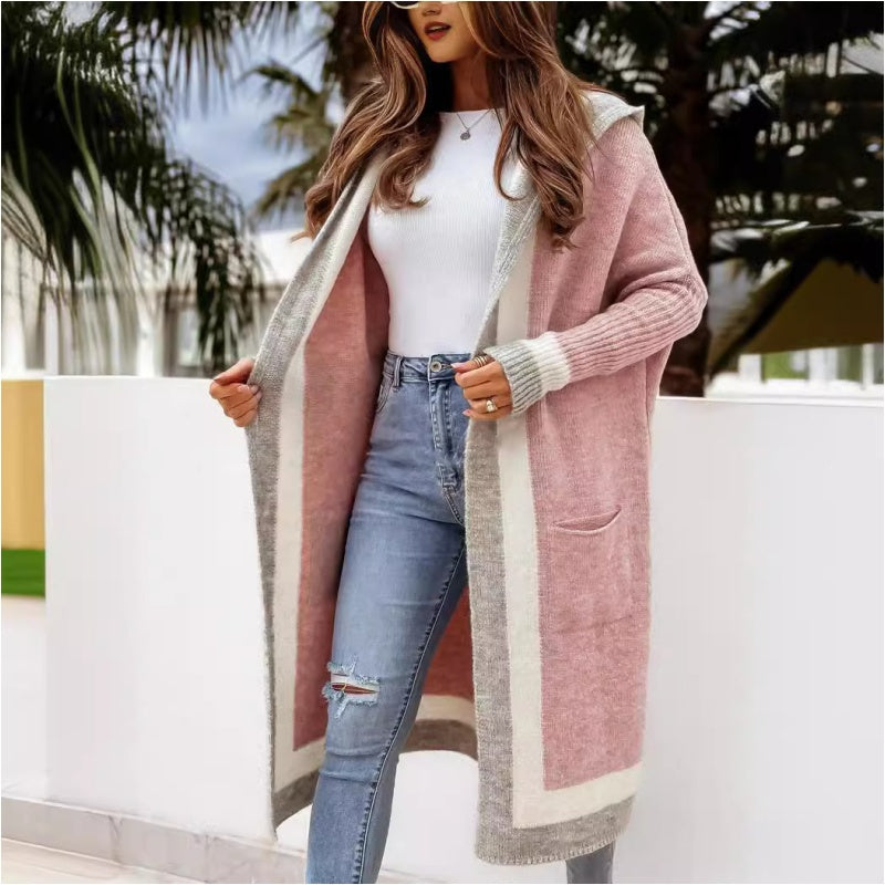 Avenli – cardigan à capuche en tricot à blocs de couleur