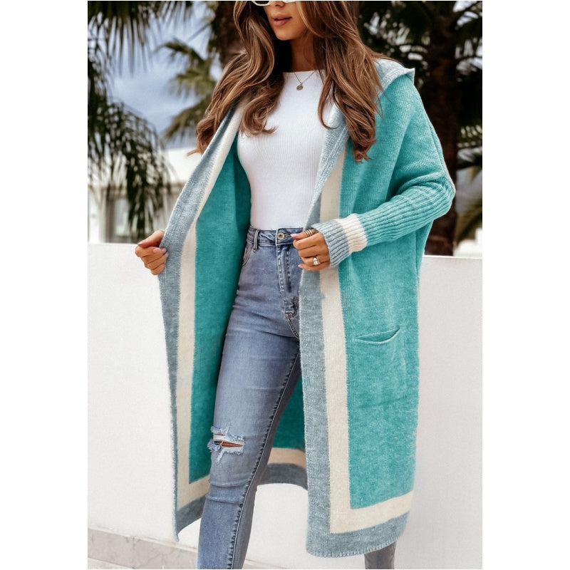Avenli – cardigan à capuche en tricot à blocs de couleur