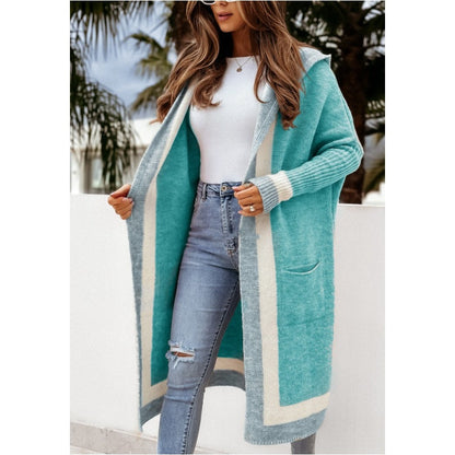 Avenli – cardigan à capuche en tricot à blocs de couleur